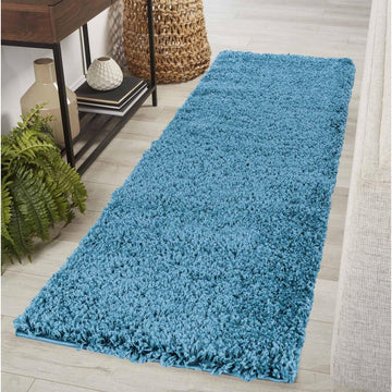 Oxford OXF00 Plain Plush Soft Stain-Resistant Textured Polypropylene Shaggy Teal Runner-Desire Rugs-Rug Love - The Most Loved Rug Store